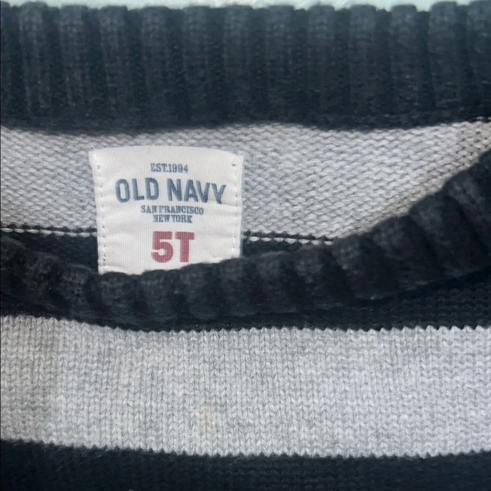 Old Navy Black and Gray Crew Neck Striped Sweater